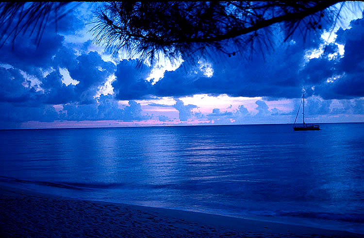 Sailboat near Bimini at Sunset